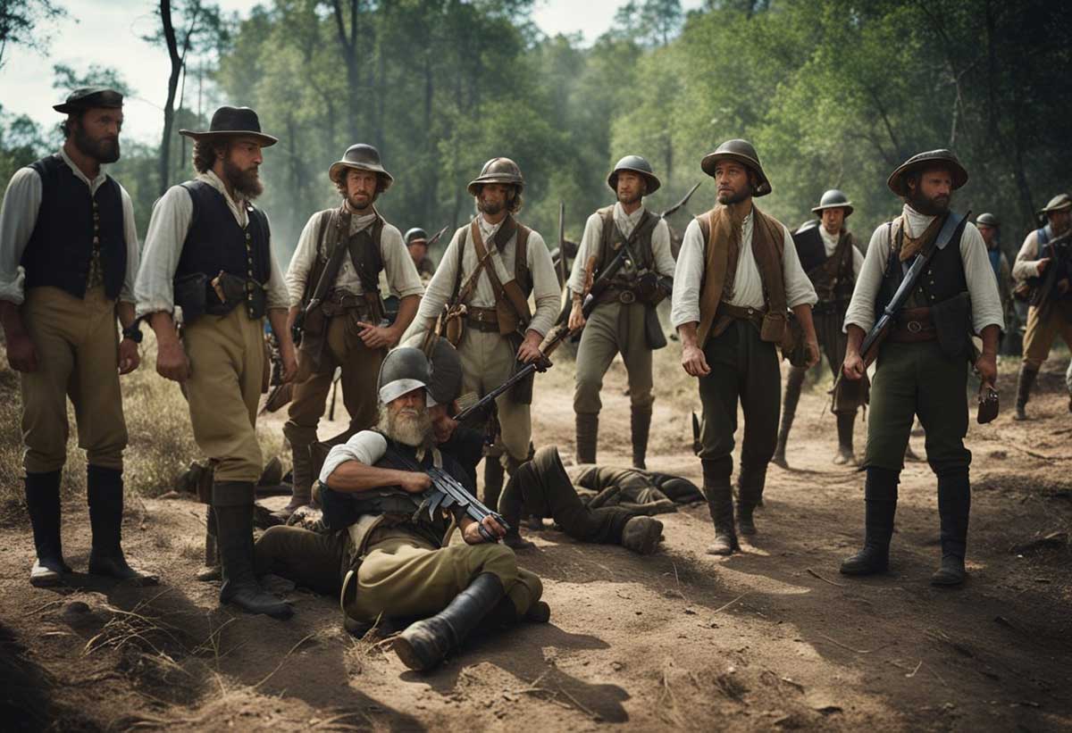 A group of settlers and soldiers clash with British forces in the South Carolina wilderness